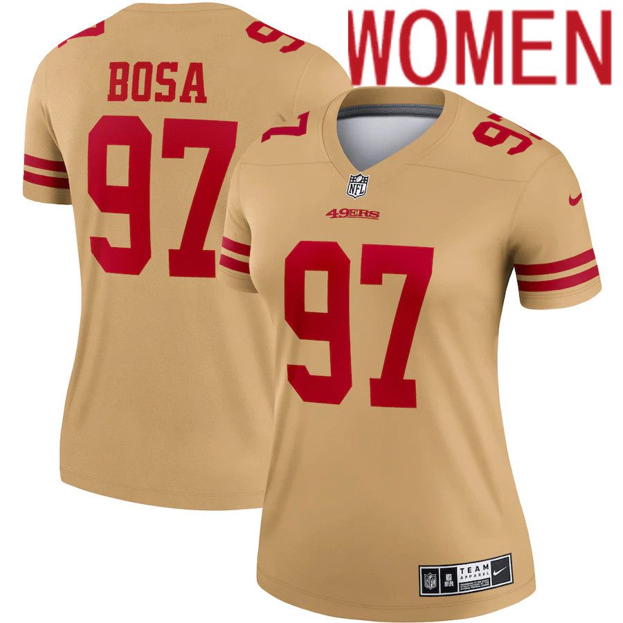 Women San Francisco 49ers #97 Nick Bosa Nike Gold Inverted Legend NFL Jersey->women nfl jersey->Women Jersey